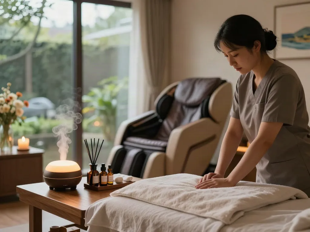 Relaxing 불광동출장마사지 therapy room with calming ambiance and professional setup.
